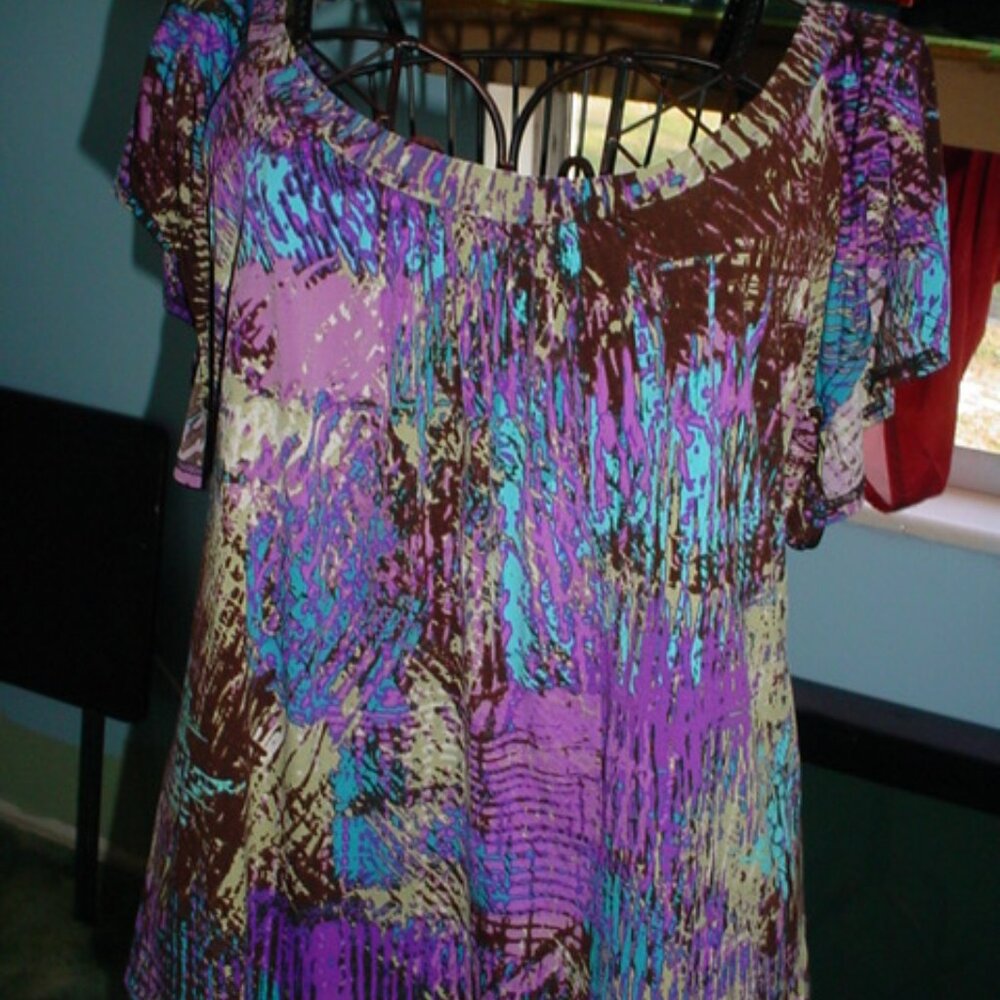 NIC & DOM Scoop Neck Stretch Purple & Green Blouse XL